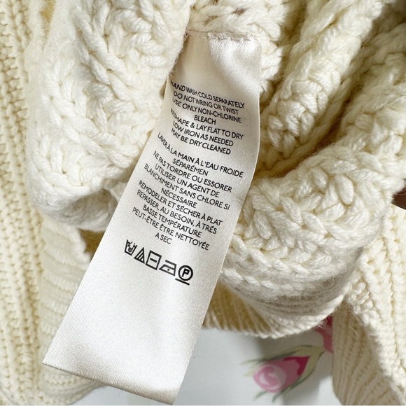 Free People We The Free Ivory V Neck Chunky Knit Pullover Sweater M - Picture 6 of 8